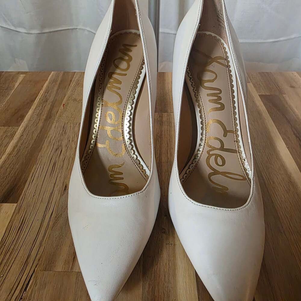 Sam Edelman Hazel White Leather Pointed Toe Pumps